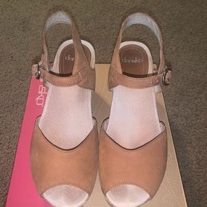 Camel Dansko suede wedge sandal -  38 = 7.5
